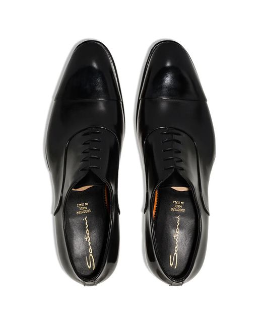 Santoni Black Classic Leather Oxford Shoes for men