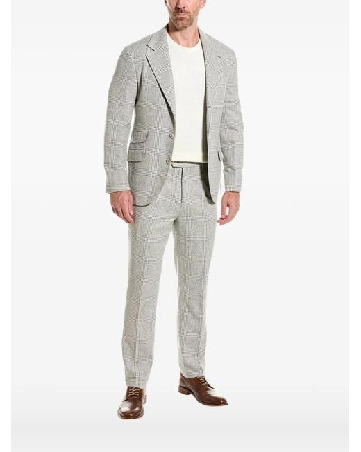 Brunello Cucinelli White Plaid Tailored Suit for men