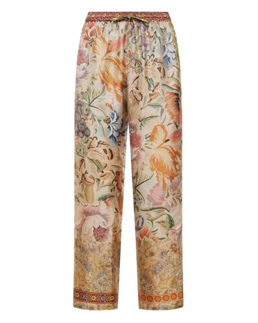 Pierre Louis Mascia Natural Floral-Print Drawstring-Waist Trousers