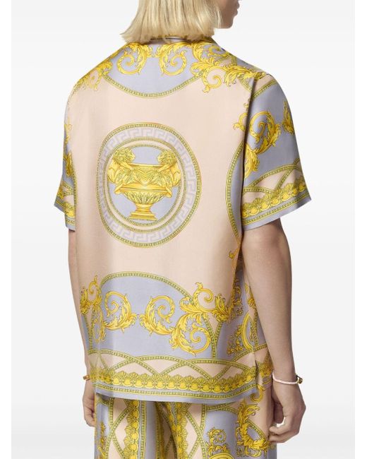 Versace Seidenhemd mit barockem Muster in Yellow für Herren