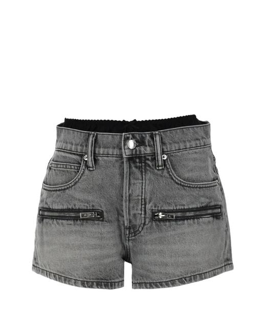Alexander Wang Gray Layered-Waistband Zip-Detail Shorts