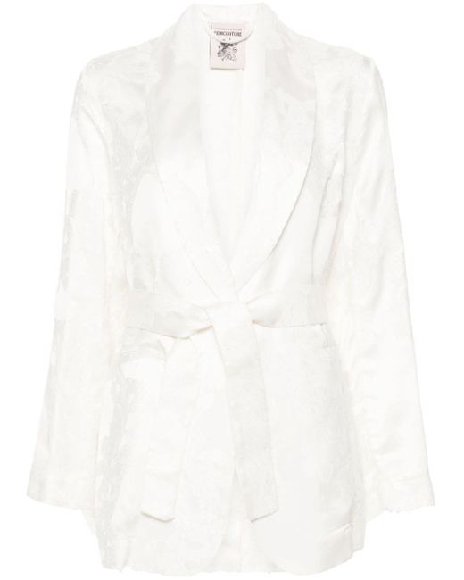 Semicouture Patterned-jacquard Belted Blazer White
