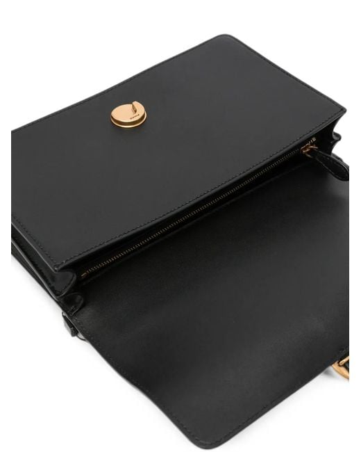 Pinko Black Love Birds Leather Shoulder Bag