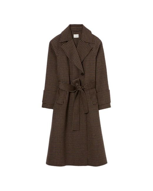 Claudie Pierlot Brown Mid-Length Checked Belted Coat