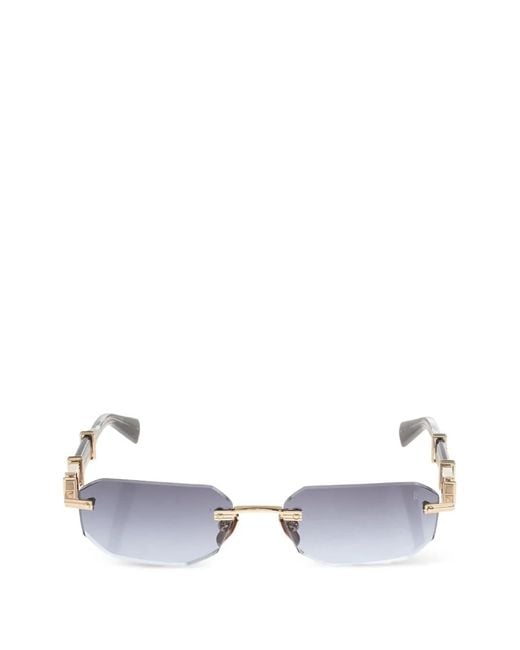 Balmain White Geometric-Frame Rimless Sunglasses for men