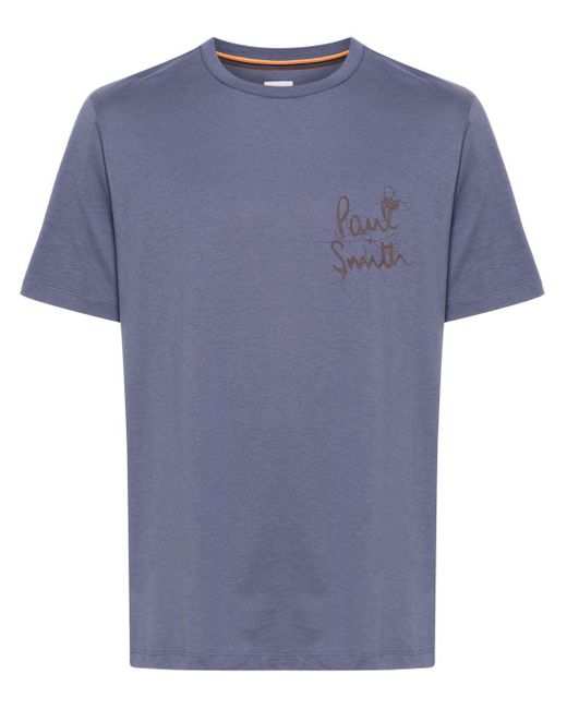 Paul Smith Blue Logo-print Organic Cotton T-shirt for men