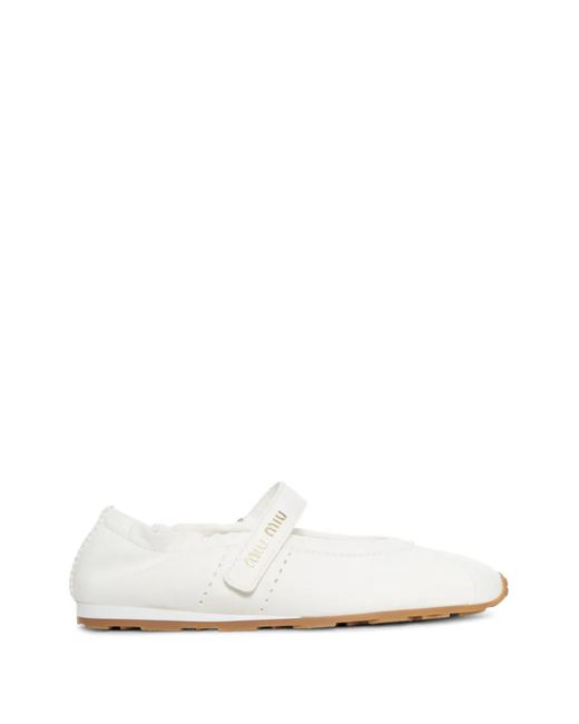 Miu Miu White Ballerines À Brides Logo