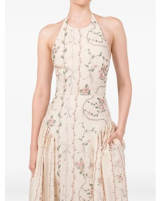 Agua Bendita White Balsa Navegante Floral-Embroidered Midi Dress