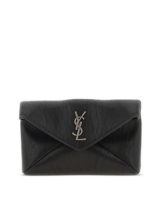 Saint Laurent Black Small Cassandre Envelope Snap-Button Clutch Bag for men