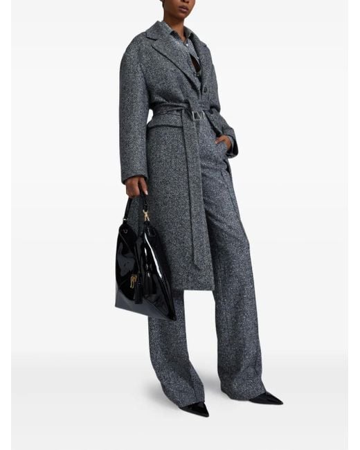 Ermanno Scervino Gray Herringbone-Pattern Belted Coat
