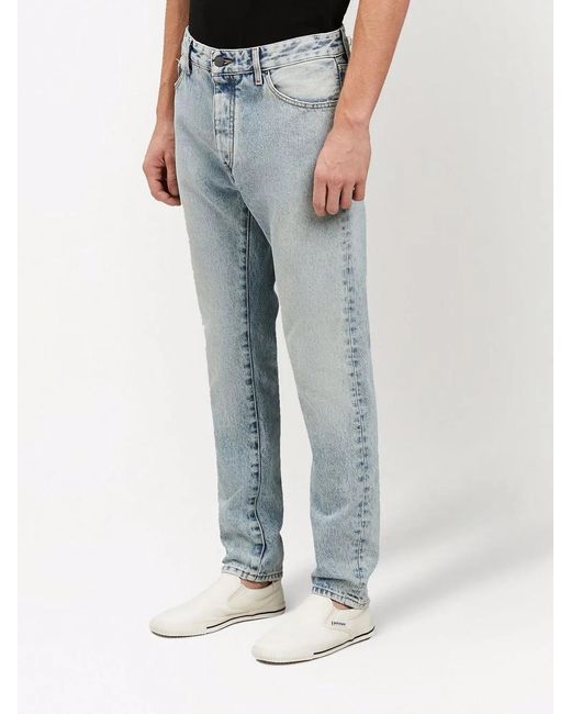 Palm Angels Blue Logo-Print Faded Jeans for men