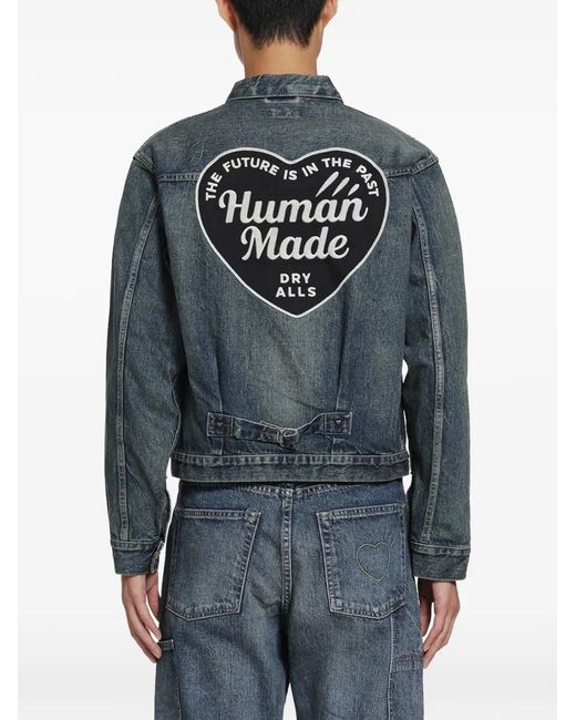 Human Made Blue Logo-Patch Pleated Denim Jacket for men