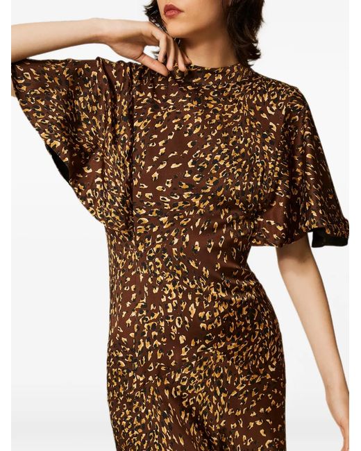 Twinset Natural Long Animal Print Satin Dress