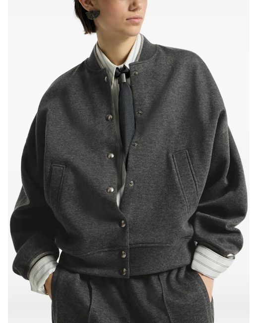 Brunello Cucinelli Black Techno Cotton And Cashmere Interlock Bomber Jacket