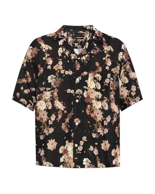 AllSaints Black Floral-Print Short-Sleeve Shirt for men