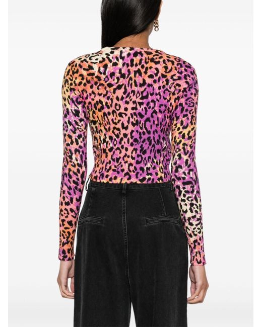 Just Cavalli Red Animal-print Cropped Knitted Top