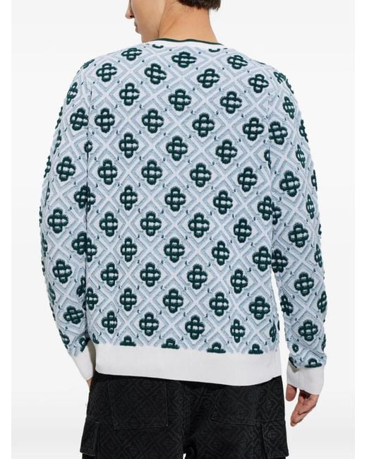Casablanca Blue Monogram-Pattern Wool Sweater
