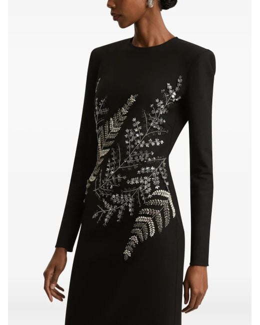 Oscar de la Renta Black Abendkleid Mit Farnstickerei