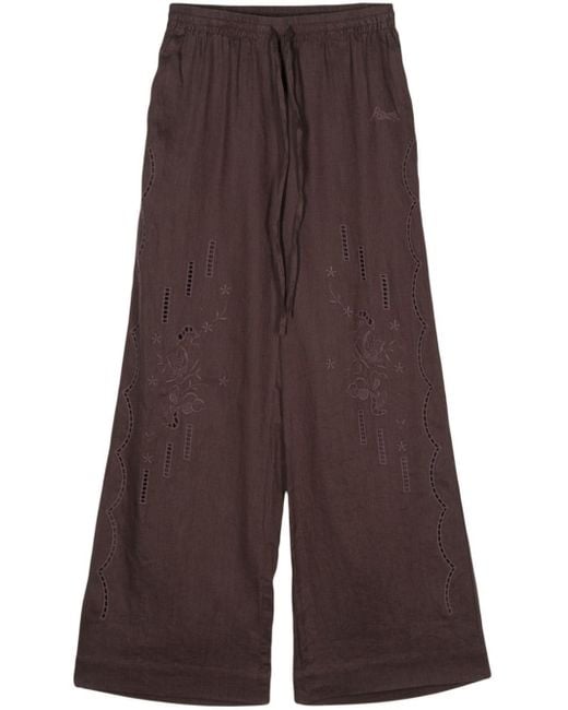 P.A.R.O.S.H. Brown Broderie-anglaise Linen Trousers