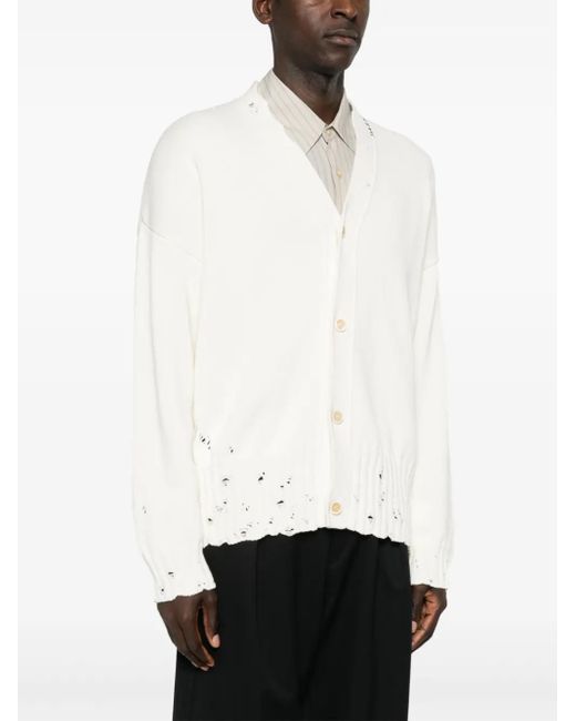 Marni White Distressed Cotton Knit Cardigan for men