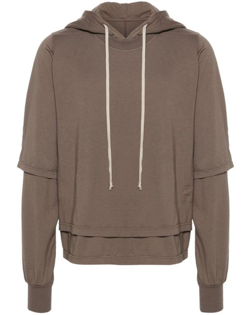 Rick Owens Brown Layered Cotton Hoodie for men