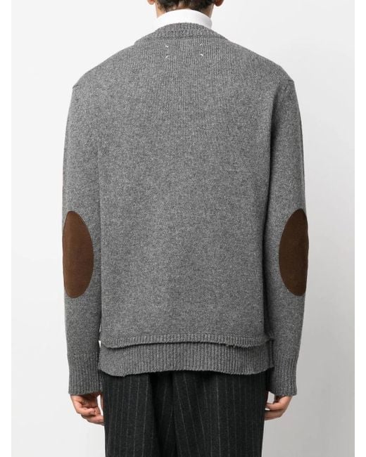 Maison Margiela Gray Wool Linen Elbow-Patch Sweater for men