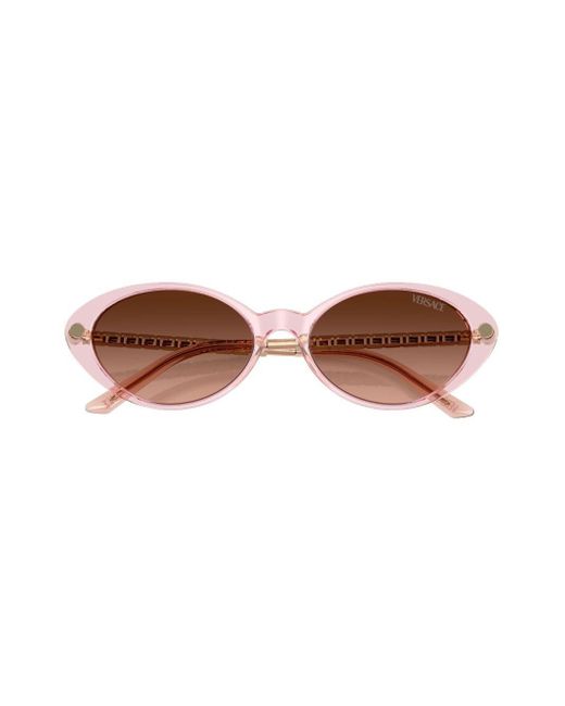 Versace Brown Greca-plaque Oval-frame Sunglasses