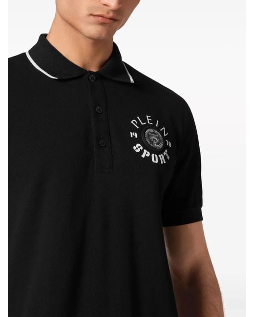 Philipp Plein Black Logo-Appliqué Cotton Polo Shirt for men