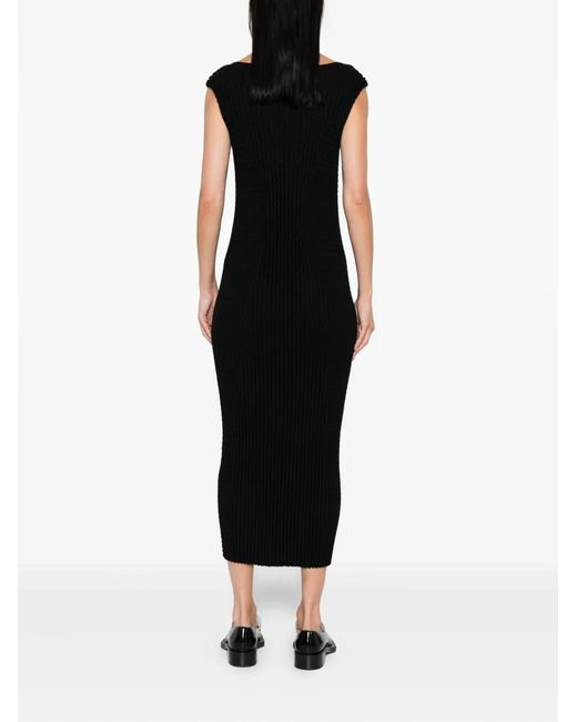 Issey Miyake Black Ribbed Sleeveless Midi Dress