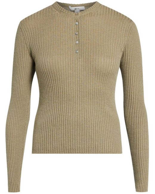 Vince Green Ribbed-knit Button-placket Jumper