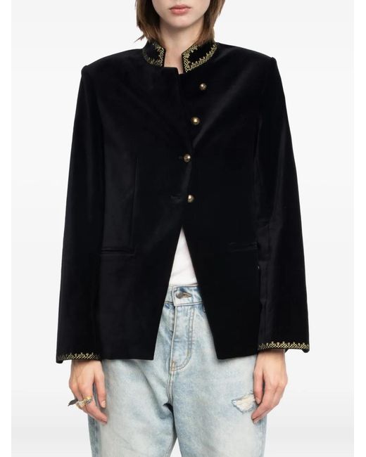 Zadig & Voltaire Black Verysa Embellished-Collar Jacket