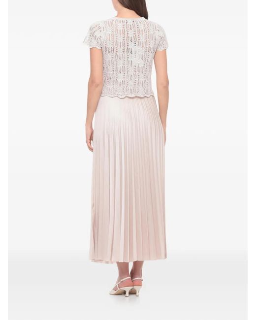 D.exterior White Crochet-Knit Pleated Maxi Dress