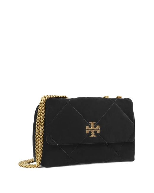 Bolso de hombro Kira pequeño de terciopelo con acolchado de rombos Tory Burch de color Black