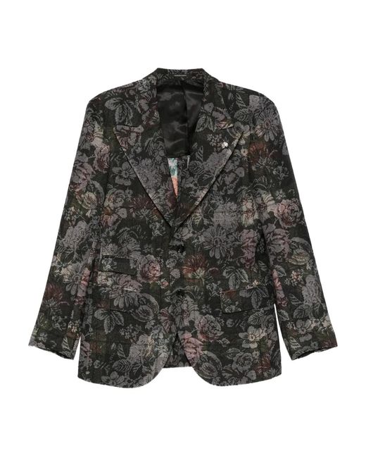Gabriele Pasini Black Floral-Pattern Cotton Blazer for men