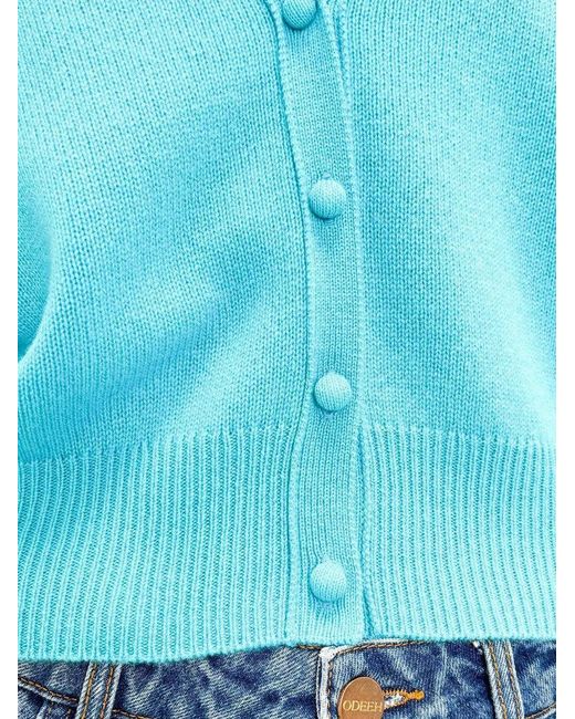 ODEEH Blue V-Neck Button Cardigan
