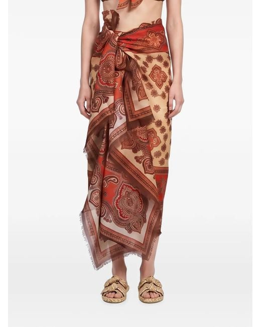 Zimmermann Brown Paisley-Print Fringed Pareo