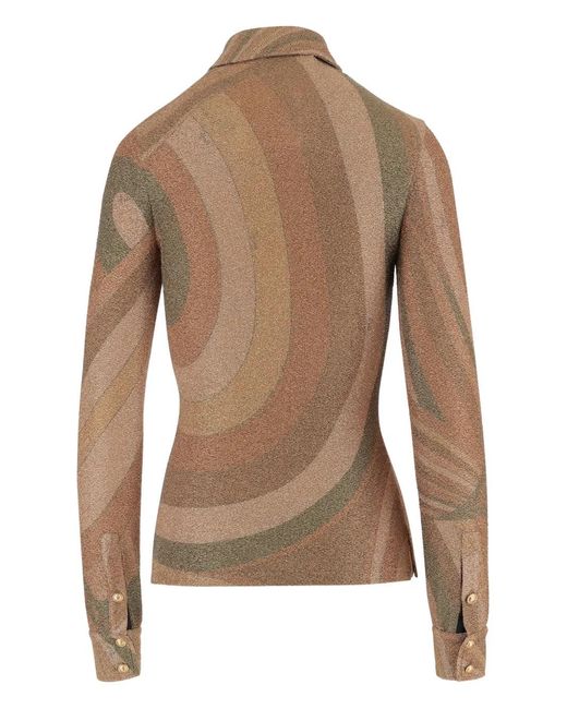 Emilio Pucci Brown Iride Print Lamé Jersey Top