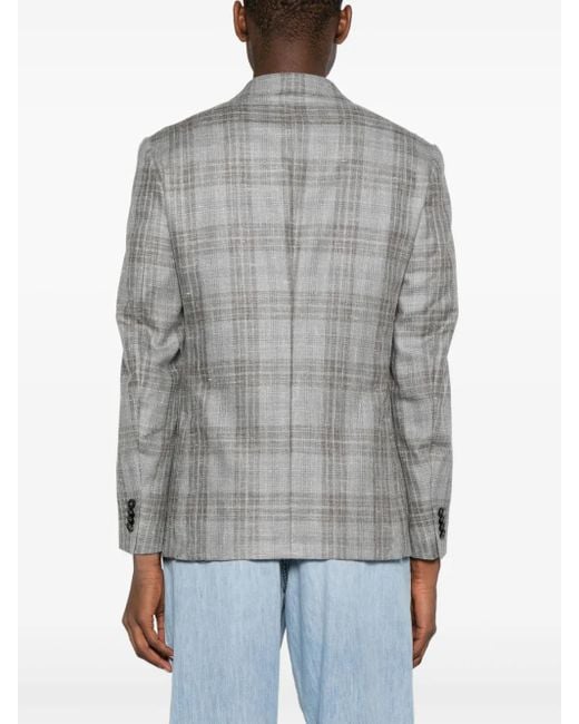 Zegna Gray Checked Single-Breasted Blazer for men