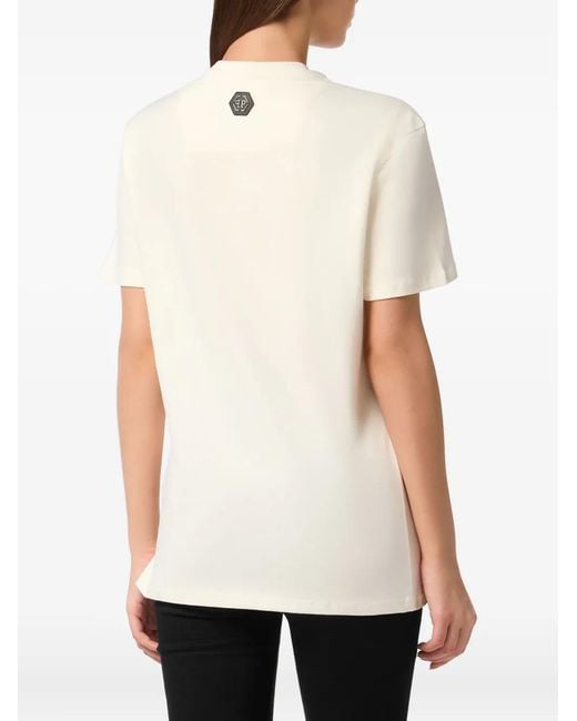 Philipp Plein White Teddy-Embellished Cotton T-Shirt