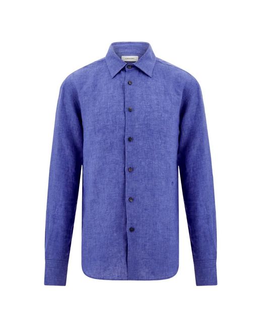 Ferragamo Blue Linen Shirt for men