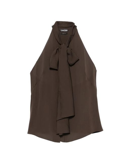 Tom Ford Brown Sleeveless Bow-Detail Top