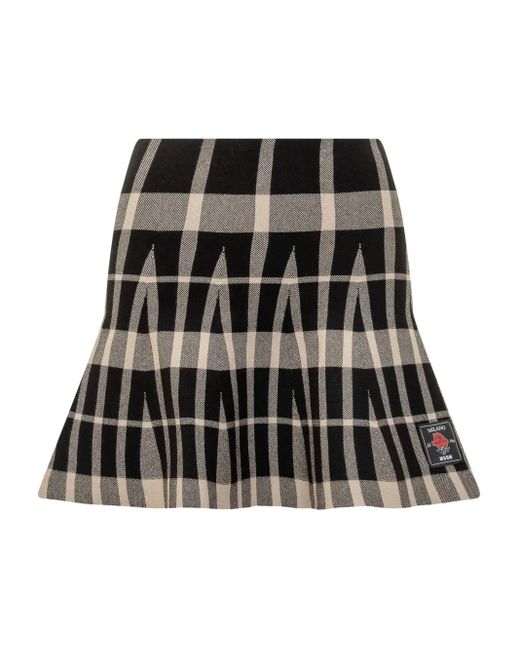 MSGM Black Checked Pleated Mini Skirt Clothing