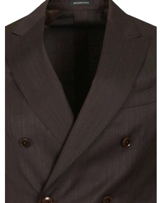 Al Duca D'aosta Black Double-Breasted Herringbone Suit for men