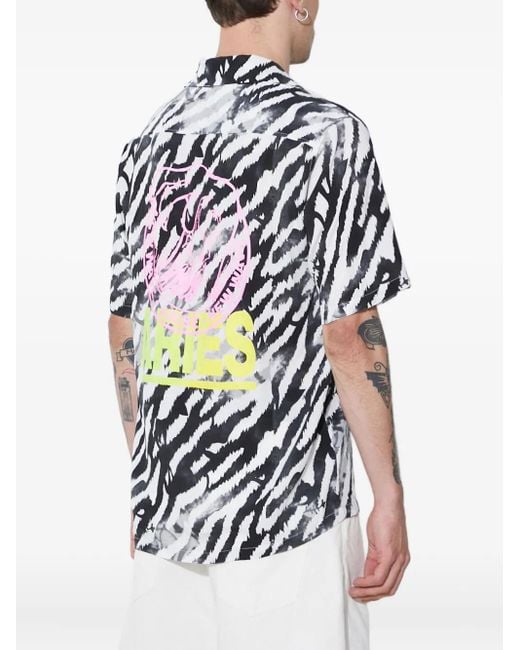 Aries White Zebra-Print Short-Sleeve Shirt for men