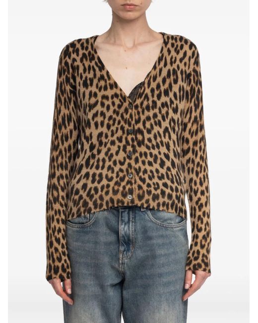 Zadig & Voltaire Brown Manala Leopard-Print Button Cardigan