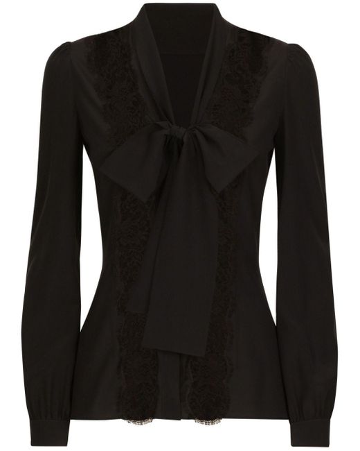 Dolce & Gabbana Black Bow-detailed Satin Shirt