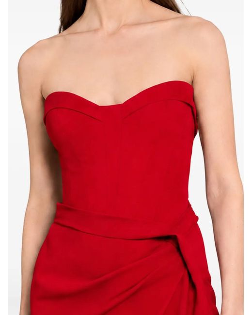 Gemy Maalouf Red Strapless Draped-Detail Dress