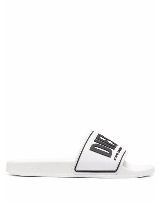 DIESEL White Sa-Mayemi Cc Slides With Logo for men