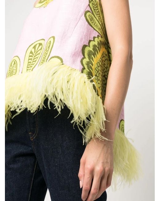 LaDoubleJ Yellow La Scala Feather-Trim Blouse