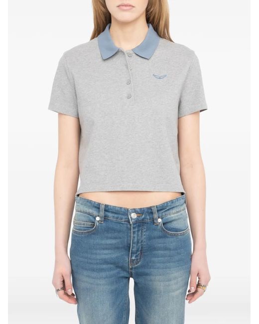 Zadig & Voltaire Gray Mirta Logo-Detail Polo Top